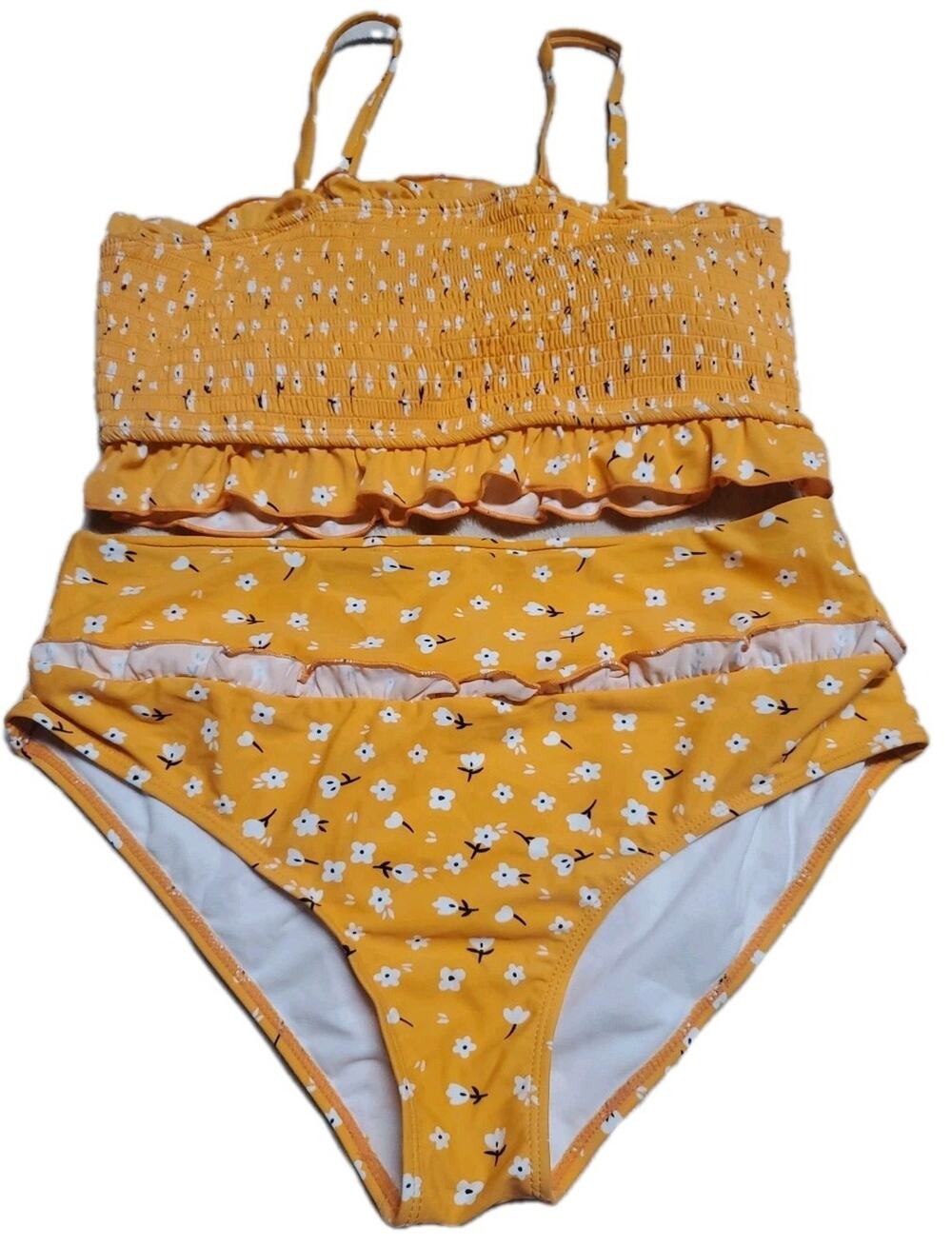 Orange Floral 2 Piece Bikini Swimsuit Women’s Size Large Swimwear Set L